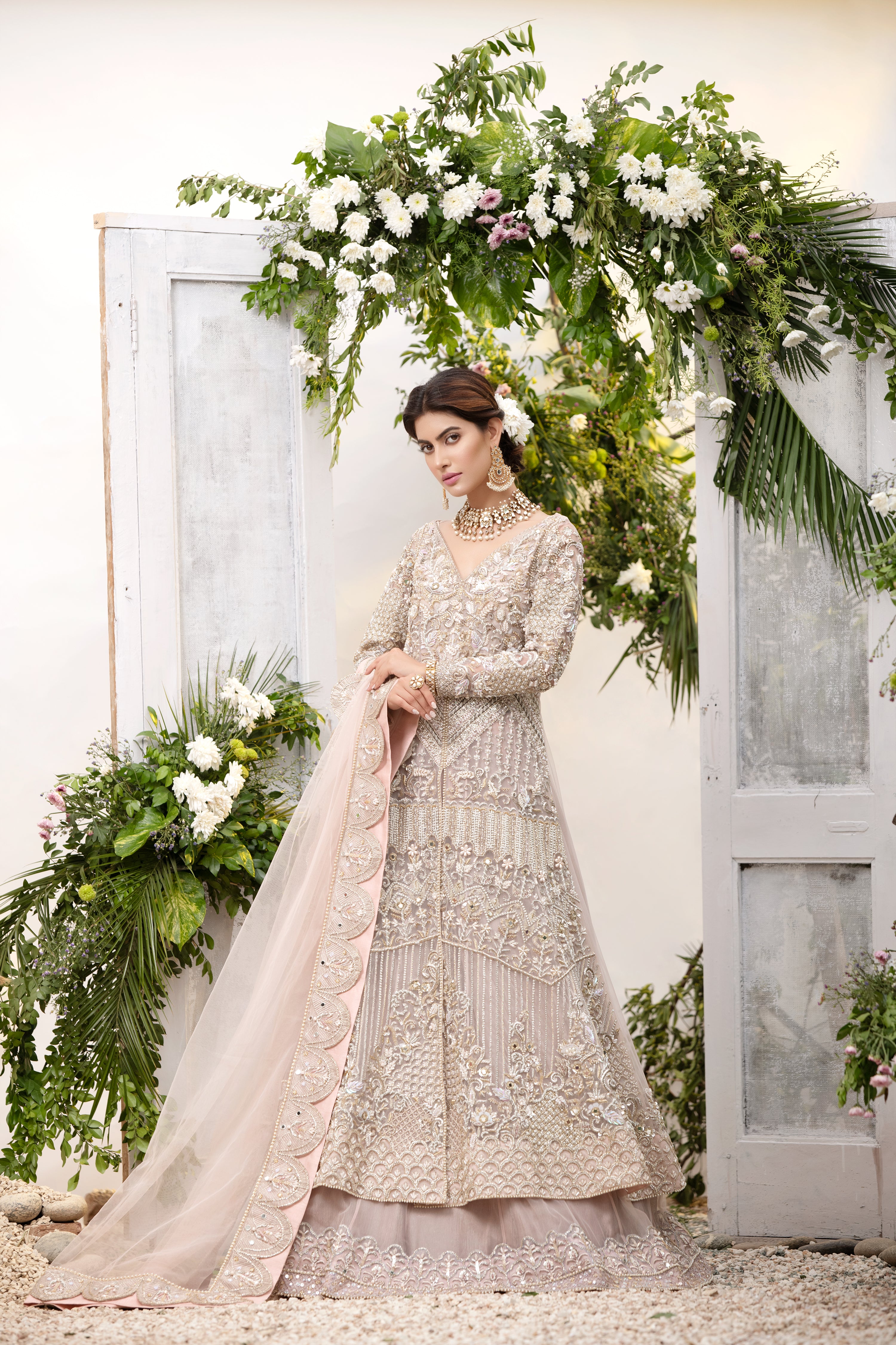 Soft Thistle Embroidered Net Lehenga (3-Piece) - Image 4