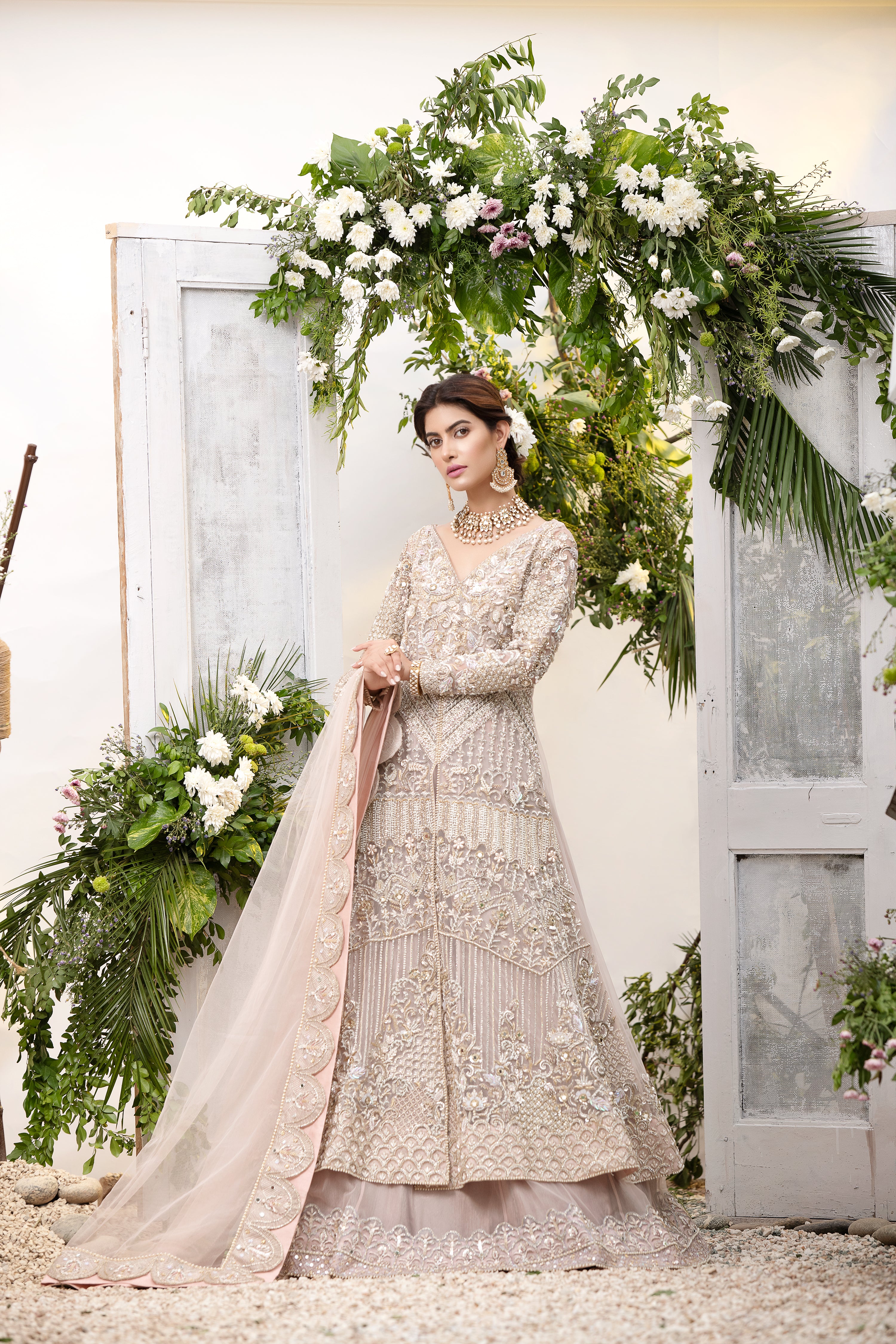 Soft Thistle Embroidered Net Lehenga (3-Piece) - Image 5