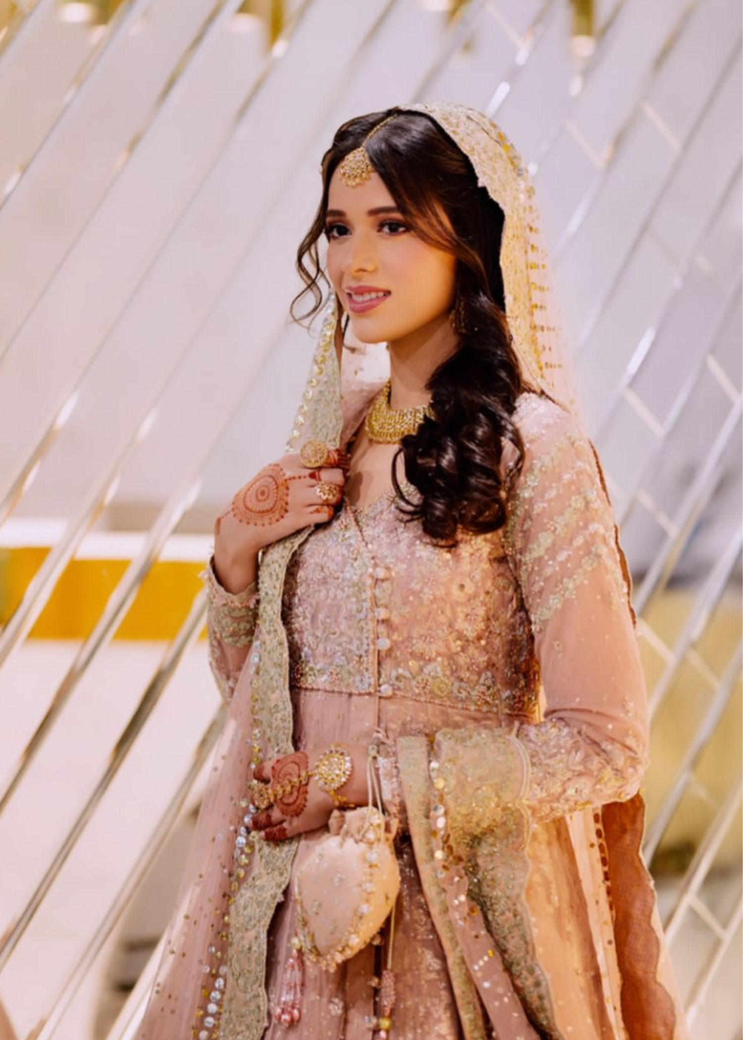 Blush Pink Embroidered Net Bridal Lehenga (3-Piece) - Image 4