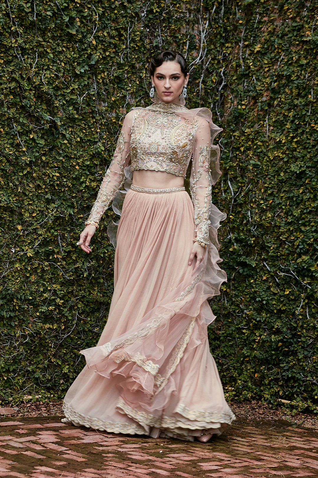 Blush Pink Embroidered Net Lehenga Set (3-Piece) - Image 1