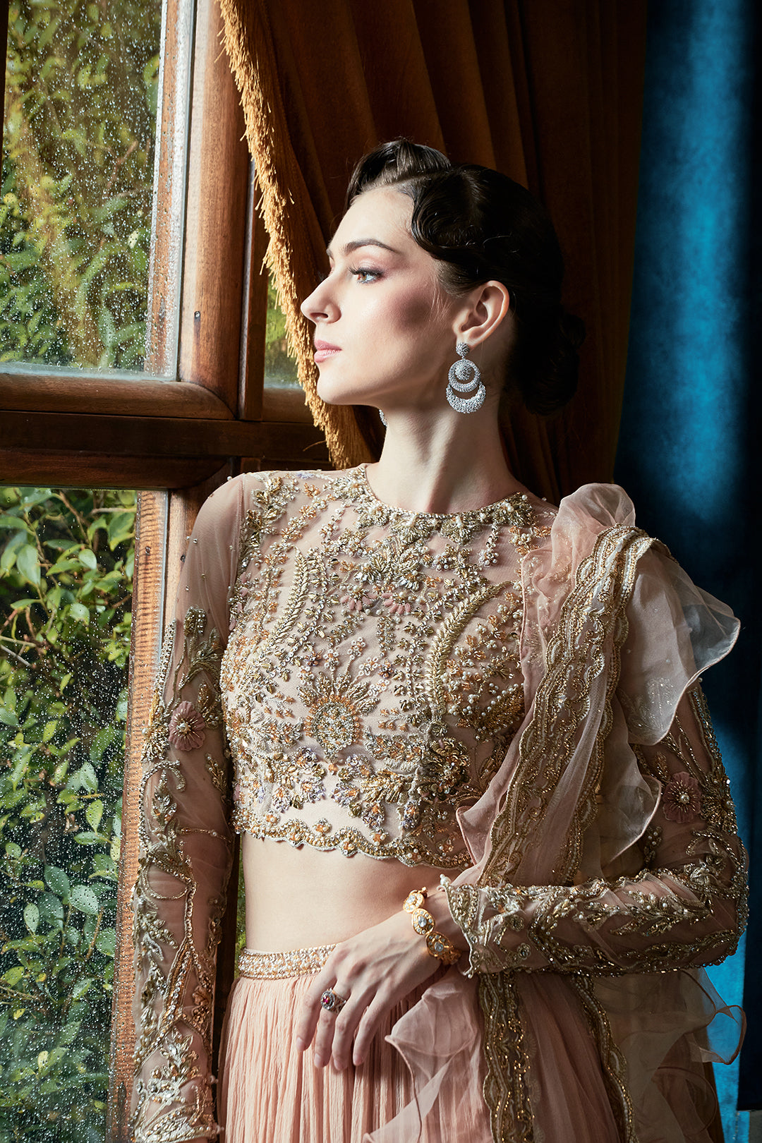 Blush Pink Embroidered Net Lehenga Set (3-Piece) - Image 2