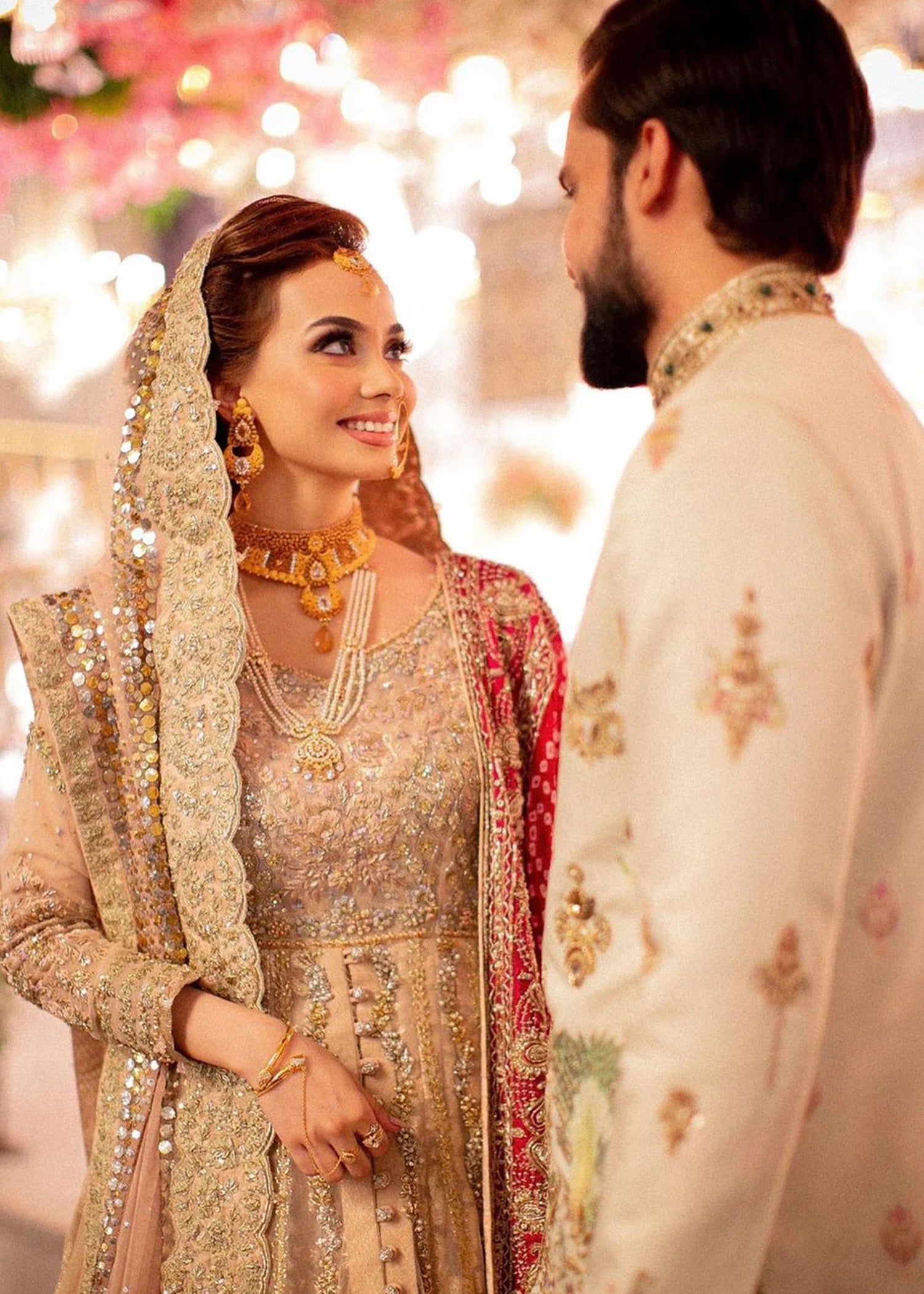 Blush Pink & Red Embellished Bridal Lehenga (3-Piece) - Image 6