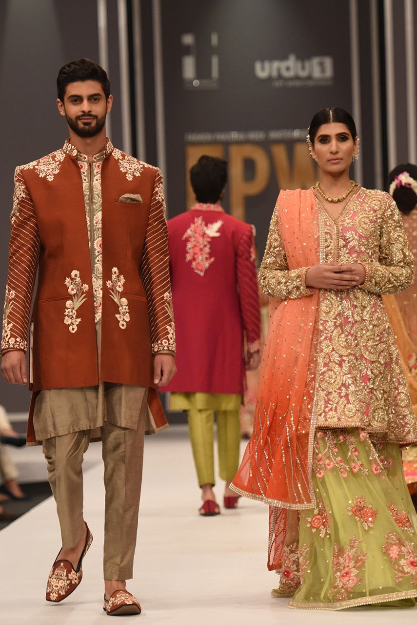 Peach and Lime Green Embroidered Bridal Lehenga (3-Piece) - Image 2