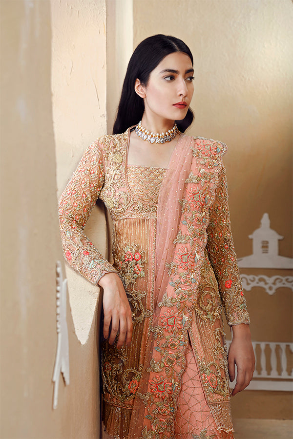 Peach Embellished Net Lehenga Set (3-Piece) - Image 2
