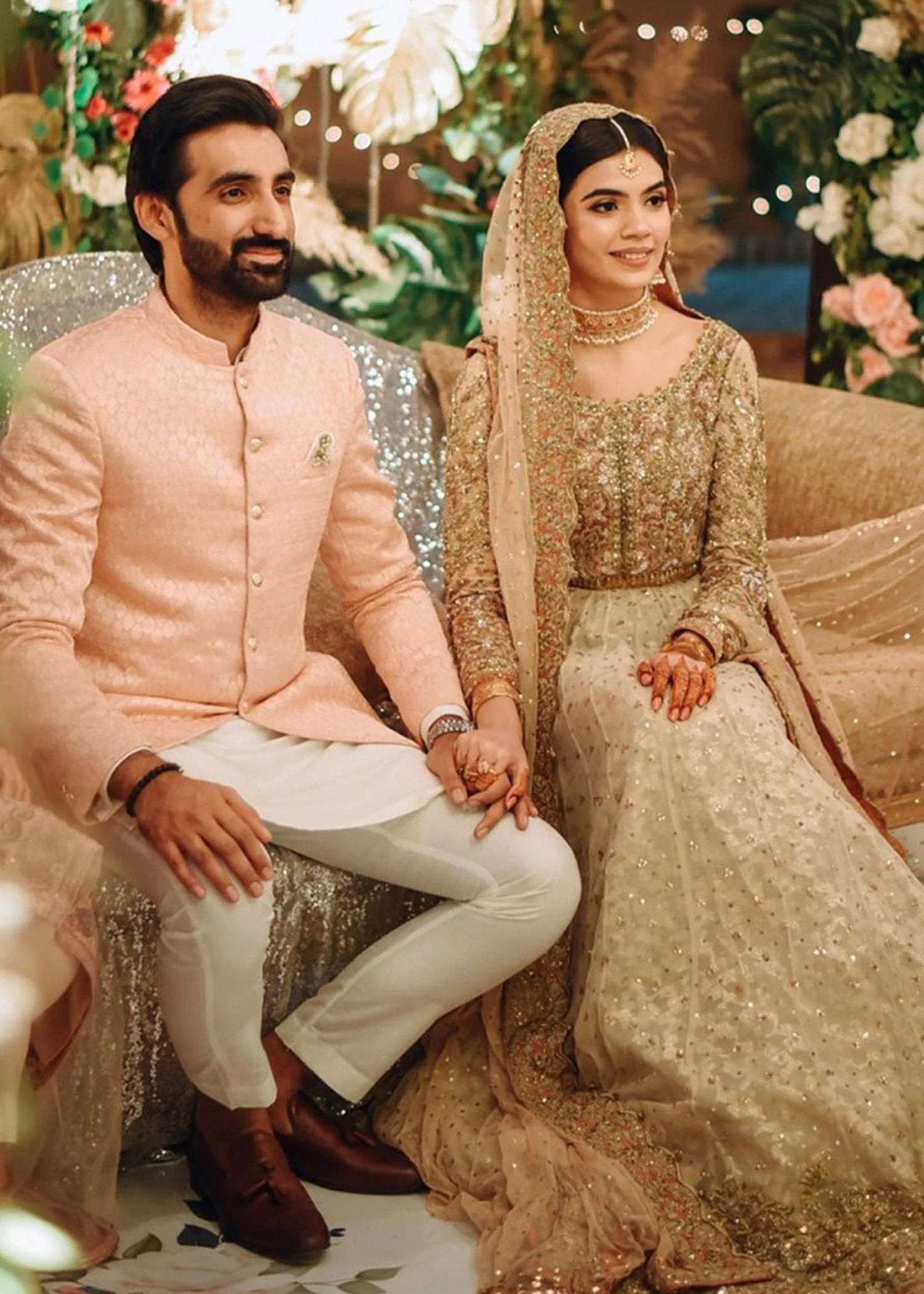 Blush Pink Gold Embellished Net Silk Bridal Lehenga (3-Piece) - Image 7