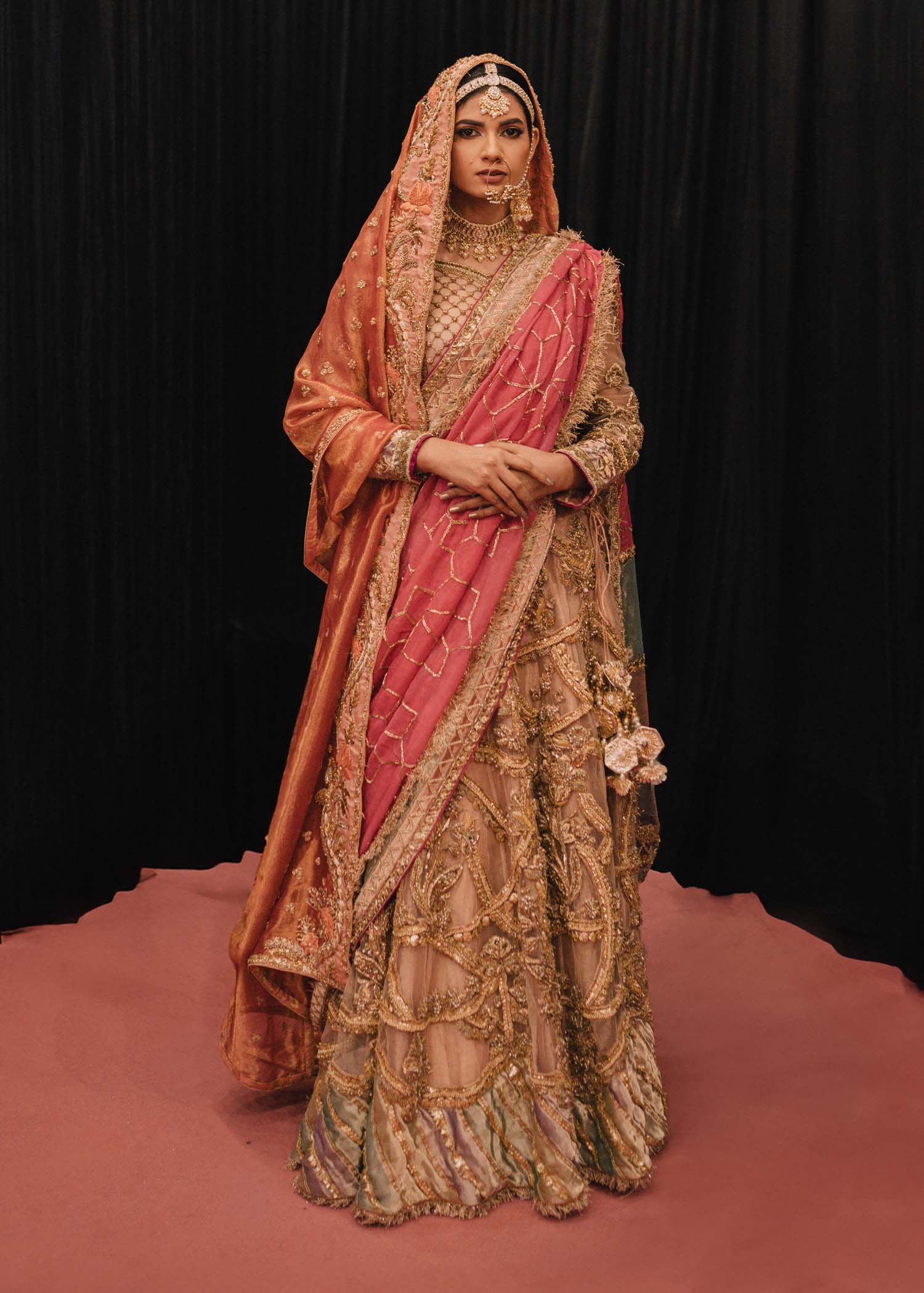 Pakistani Light Pink Gota Nakshi Net Lehenga Choli (3-Piece) - Image 1