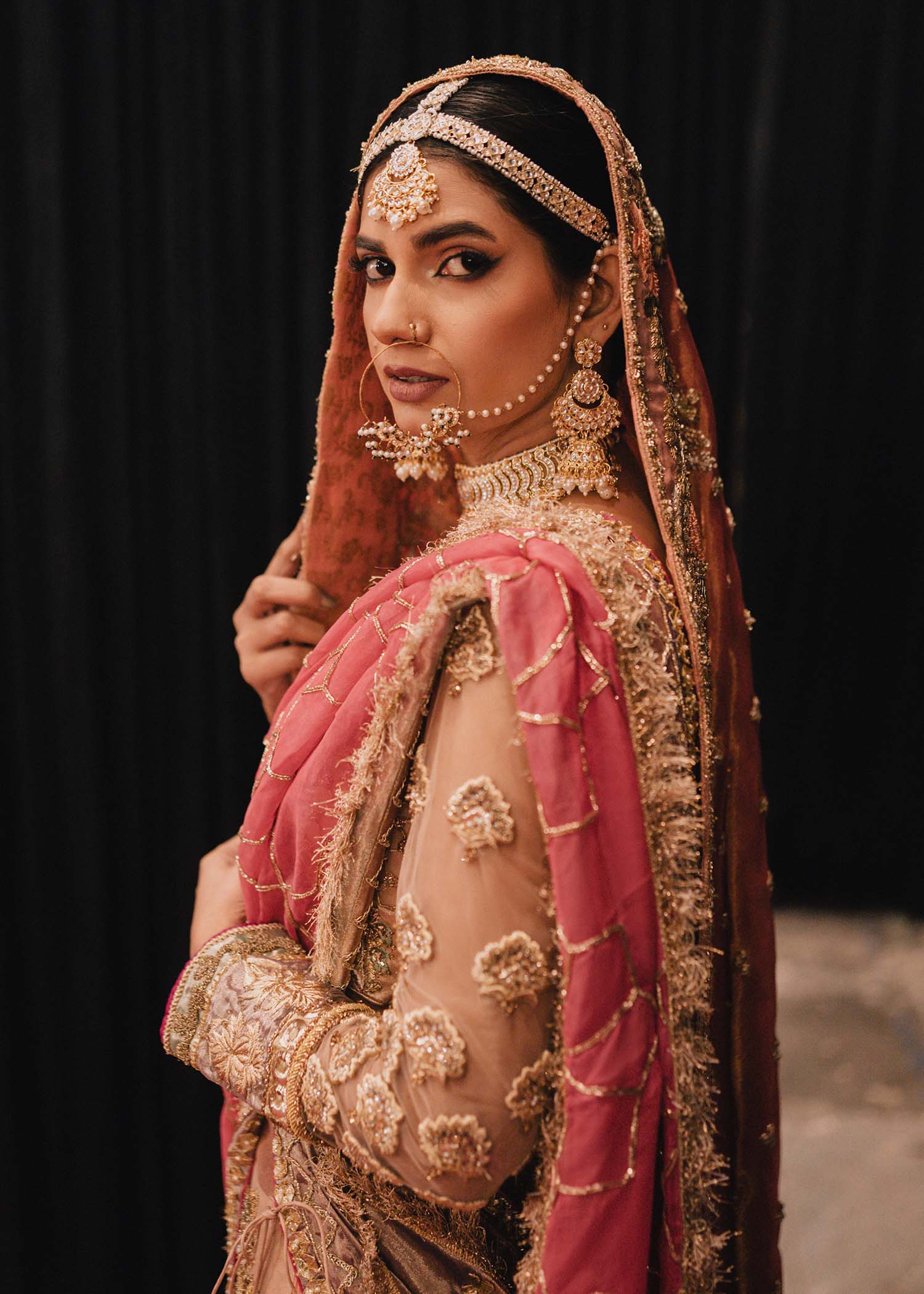 Pakistani Light Pink Gota Nakshi Net Lehenga Choli (3-Piece) - Image 2