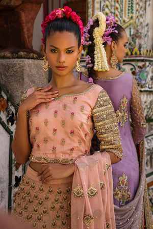 Pakistani Pastel Pink Embroidered Net Lehenga Choli (3-Piece) - Image 10