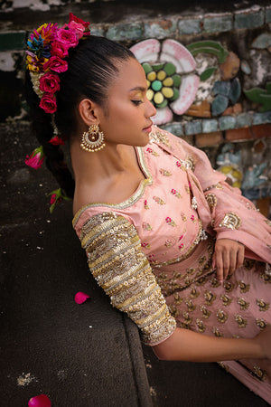 Pakistani Pastel Pink Embroidered Net Lehenga Choli (3-Piece) - Image 8