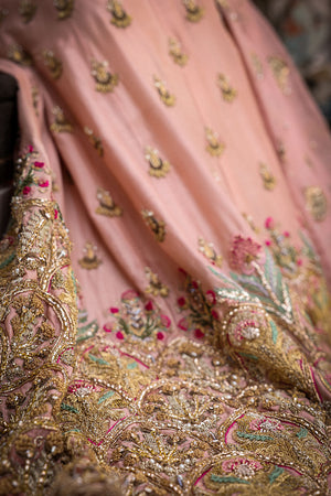 Pakistani Pastel Pink Embroidered Net Lehenga Choli (3-Piece) - Image 9