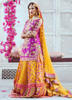 Pakistani Magenta Gota Zari Net Bridal Lehenga (3-Piece) - Image 2