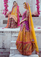 Pakistani Magenta Gota Zari Net Bridal Lehenga (3-Piece) - Image 3