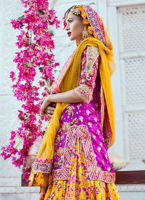 Pakistani Magenta Gota Zari Net Bridal Lehenga (3-Piece) - Image 4