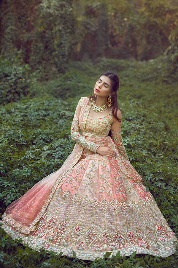 Blush Pink Embellished Net Peplum Lehenga (3-Piece) - Image 1