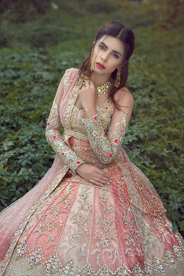 Blush Pink Embellished Net Peplum Lehenga (3-Piece) - Image 2