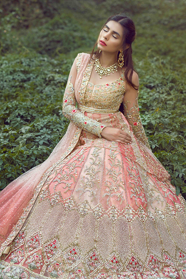 Blush Pink Embellished Net Peplum Lehenga (3-Piece) - Image 3
