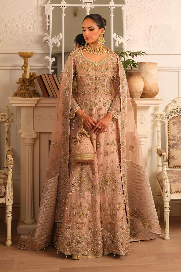 Tea Pink Zardozi Net & Jamawar Bridal Lehenga (3-Piece) - Image 1