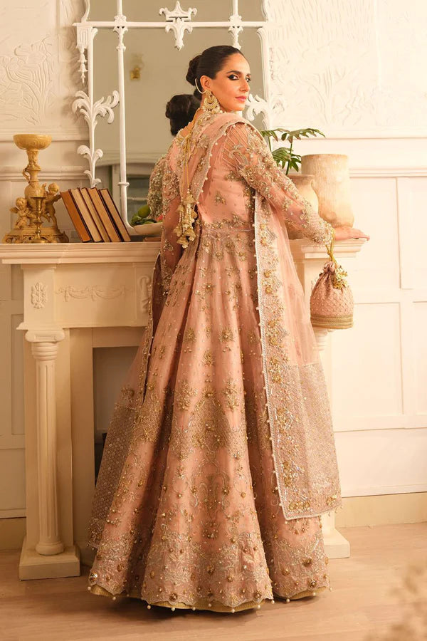 Tea Pink Zardozi Net & Jamawar Bridal Lehenga (3-Piece) - Image 3