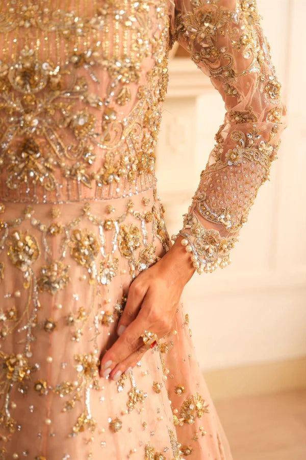 Tea Pink Zardozi Net & Jamawar Bridal Lehenga (3-Piece) - Image 4