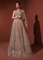Pakistani Coral Embroidered Net Lehenga Set (3-Piece) - Image 10