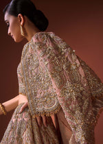 Pakistani Coral Embroidered Net Lehenga Set (3-Piece) - Image 12