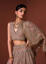 Pakistani Coral Embroidered Net Lehenga Set (3-Piece) - Image 13