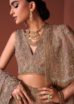Pakistani Coral Embroidered Net Lehenga Set (3-Piece) - Image 14