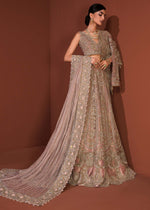 Pakistani Coral Embroidered Net Lehenga Set (3-Piece) - Image 15