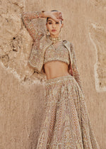 Pakistani Coral Embroidered Net Lehenga Set (3-Piece) - Image 5