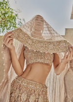 Pakistani Coral Embroidered Net Lehenga Set (3-Piece) - Image 7