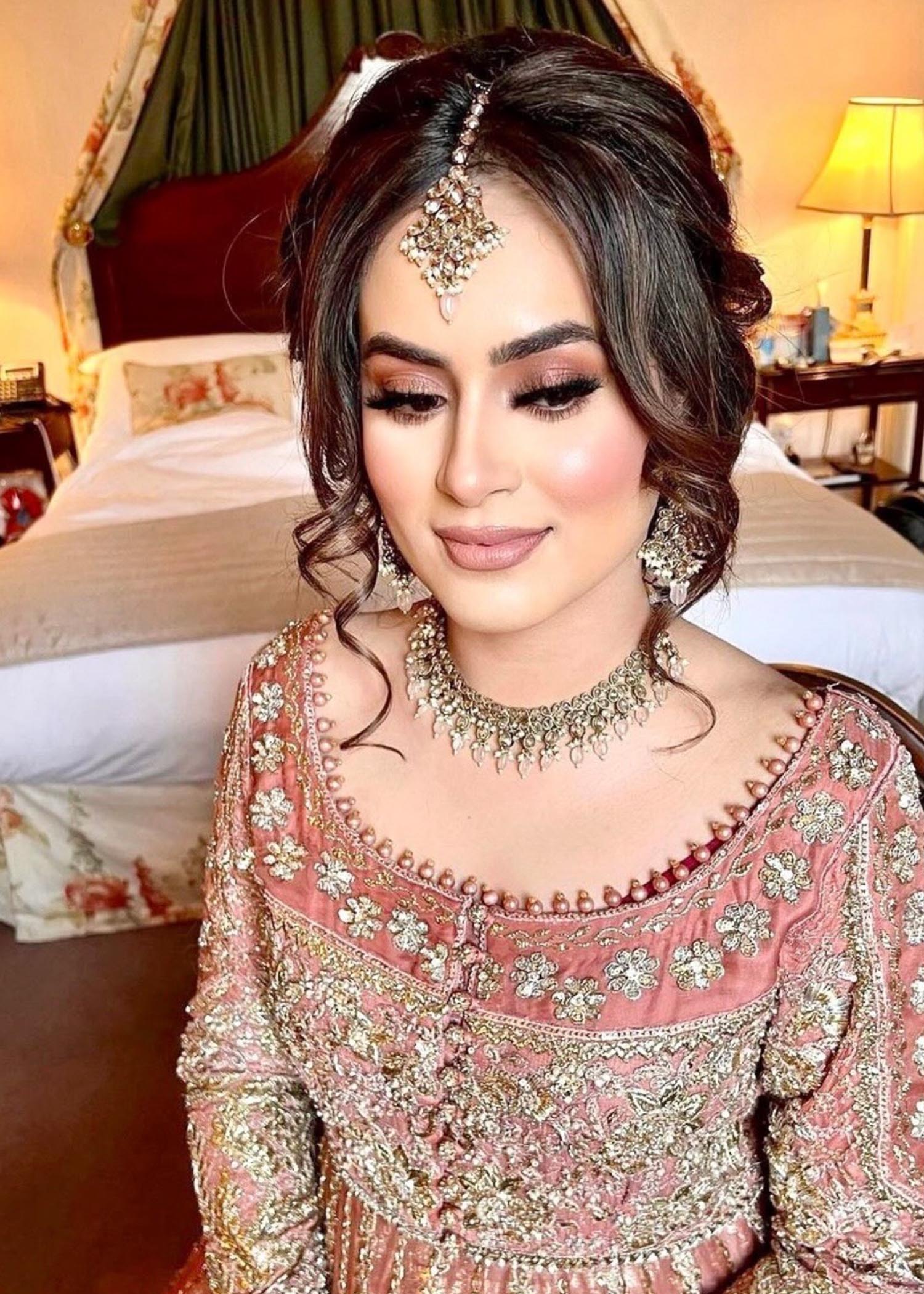 Blush Pink Embroidered Net Bridal Lehenga (3-Piece) - Image 2