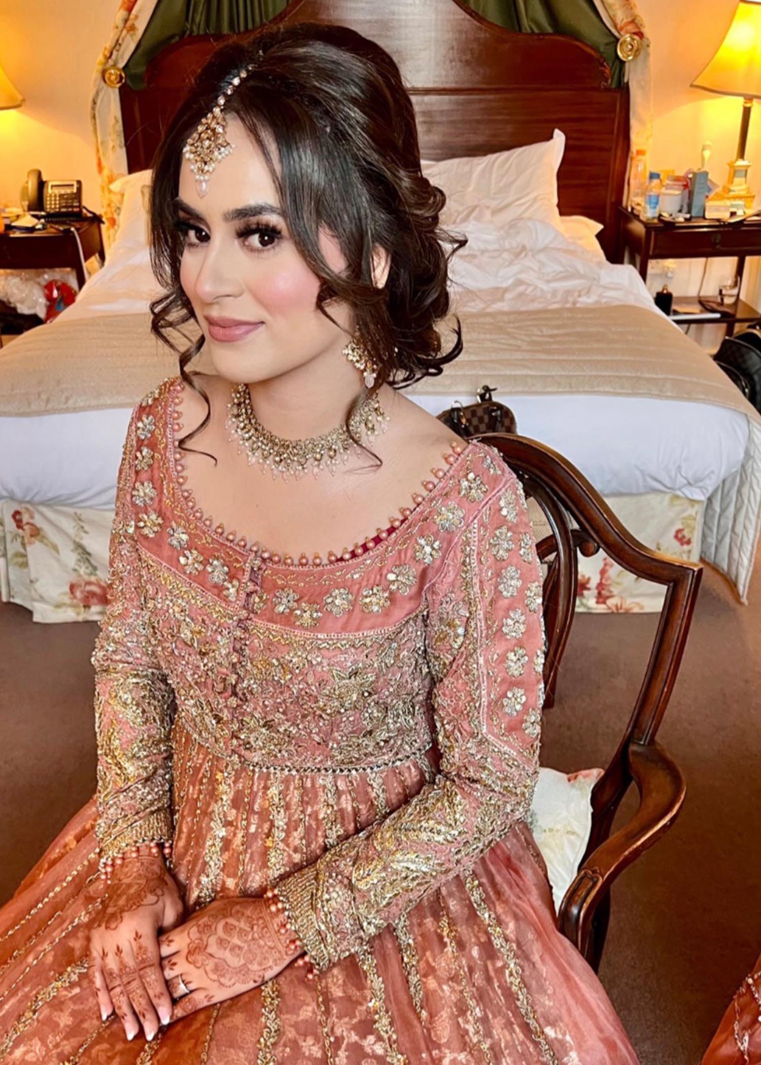 Blush Pink Embroidered Net Bridal Lehenga (3-Piece) - Image 3