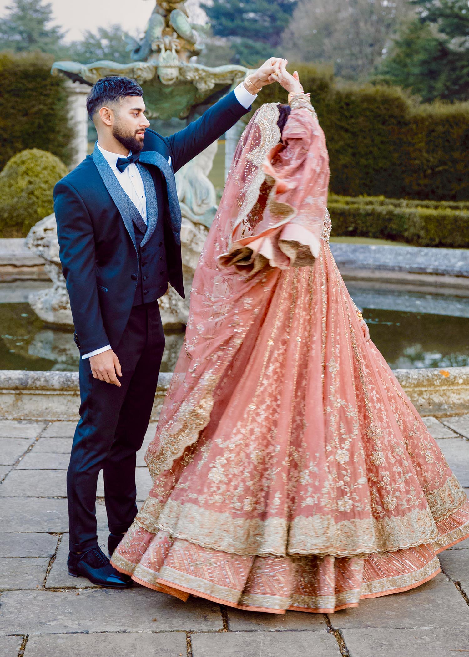 Blush Pink Embroidered Net Bridal Lehenga (3-Piece) - Image 4