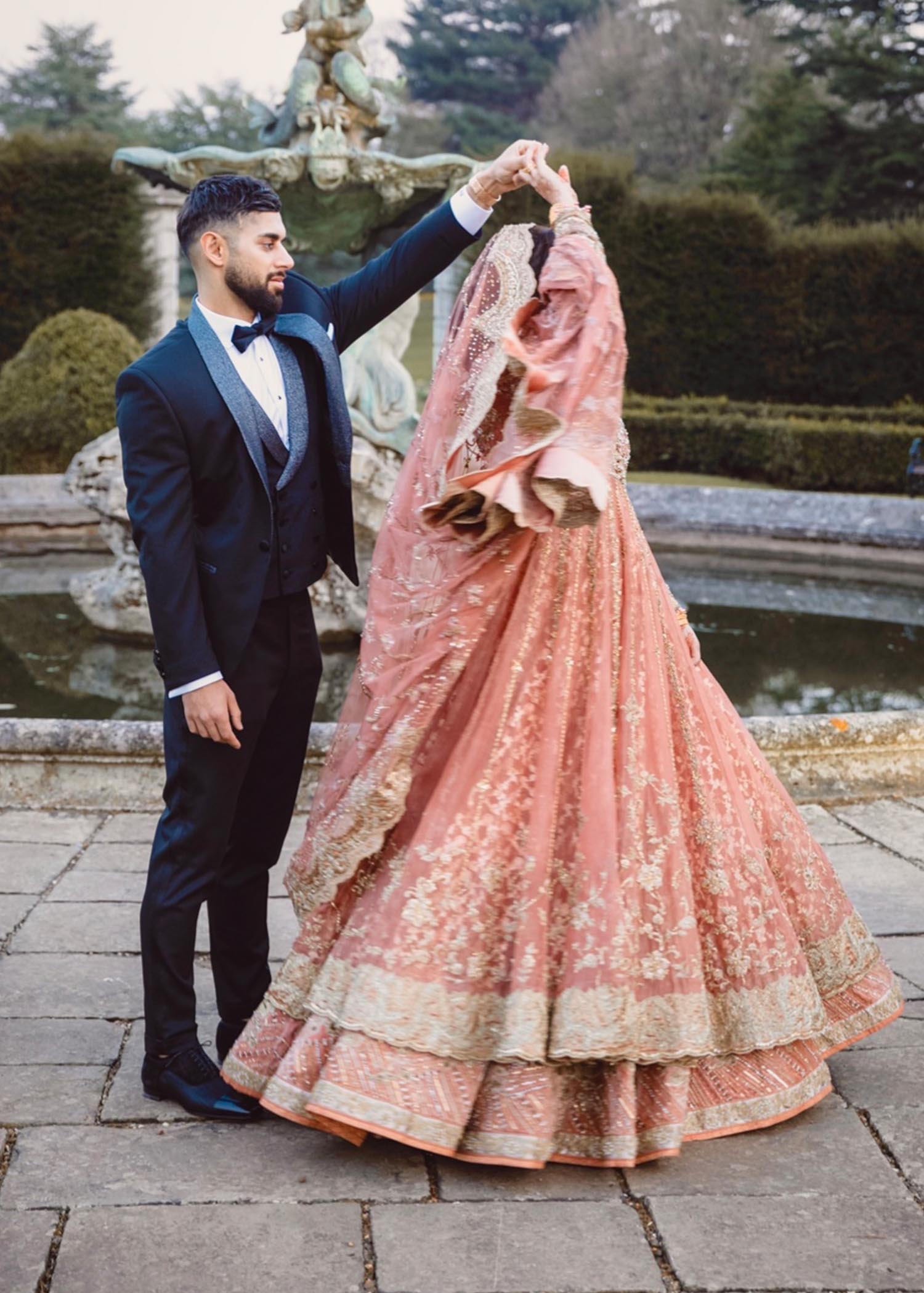 Blush Pink Embroidered Net Bridal Lehenga (3-Piece) - Image 5