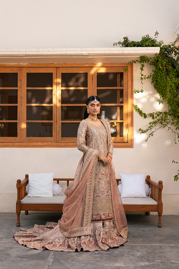 Dusty Rose Embroidered Net Farshi Lehenga (3-Piece) - Image 2