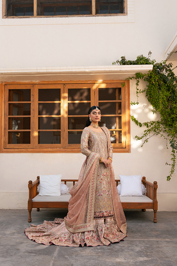 Dusty Rose Embroidered Net Farshi Lehenga (3-Piece) - Image 3