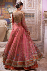 Light Pink Embroidered Net Gown with Jamawar Lehenga (3-Piece) - Image 3