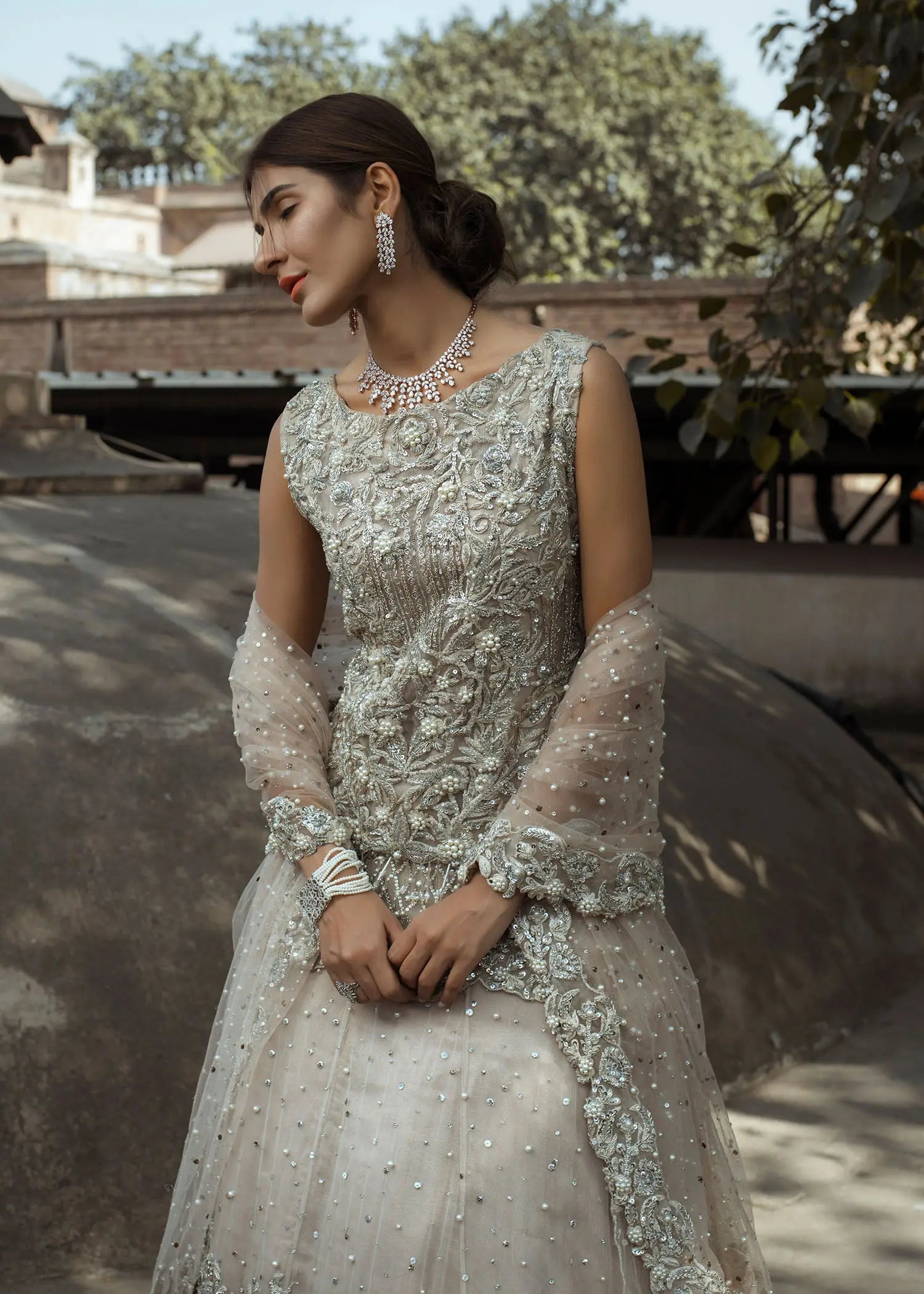 Pakistani Powder Pink Embellished Net Bridal Lehenga (3-Piece) - Image 4