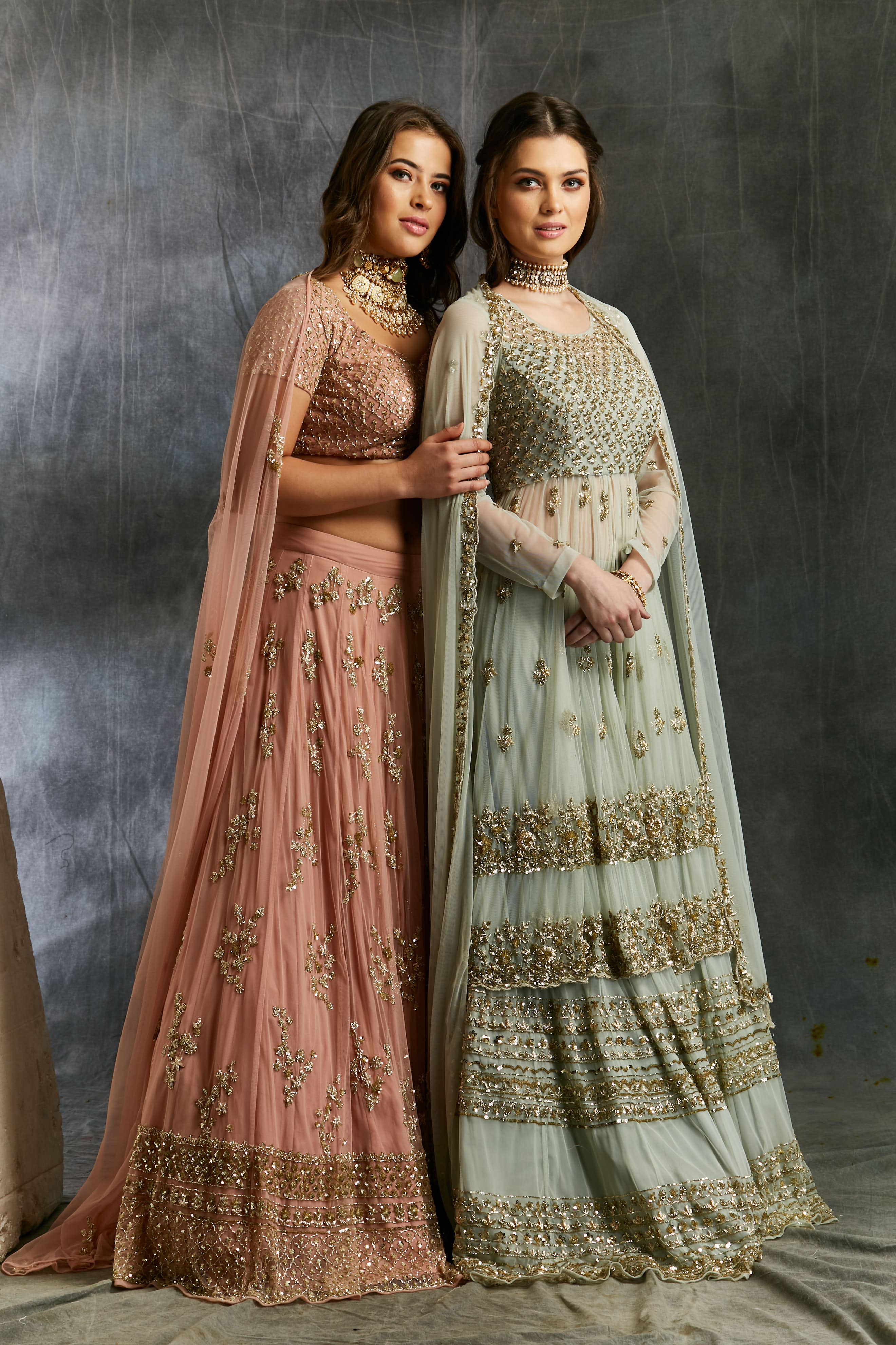 Indian Dusty Pink Embellished Net Lehenga Set (3-Piece) - Image 2