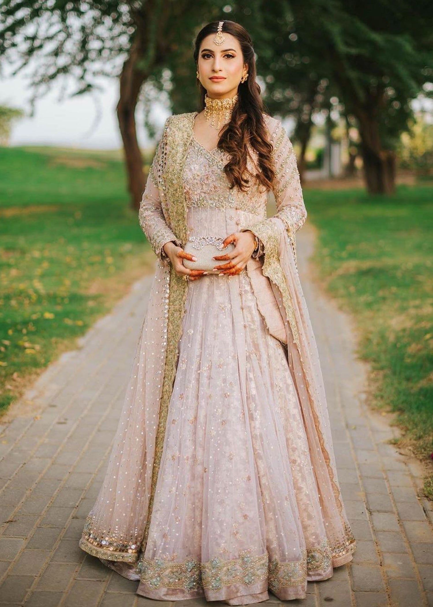 Soft Blush Embellished Net Bridal Lehenga (3-Piece) - Image 2