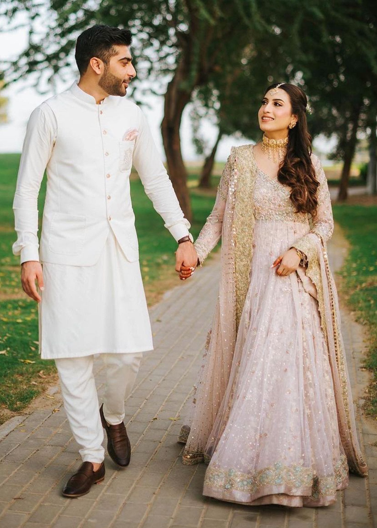 Soft Blush Embellished Net Bridal Lehenga (3-Piece) - Image 9