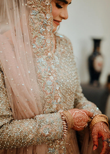 Blush Pink Embellished Net Bridal Lehenga (3-Piece) - Image 2