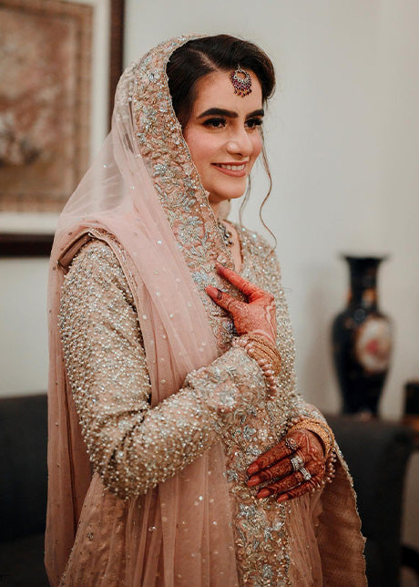 Blush Pink Embellished Net Bridal Lehenga (3-Piece) - Image 5