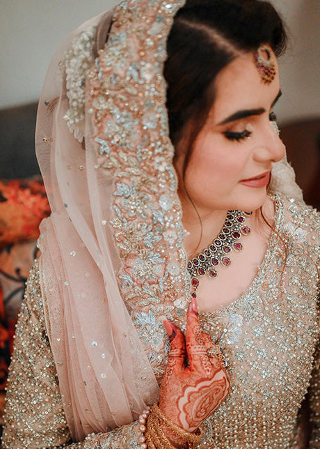 Blush Pink Embellished Net Bridal Lehenga (3-Piece) - Image 7