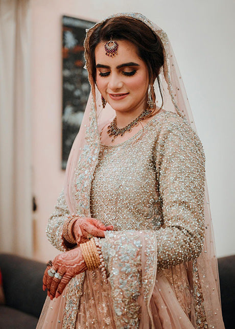 Blush Pink Embellished Net Bridal Lehenga (3-Piece) - Image 8