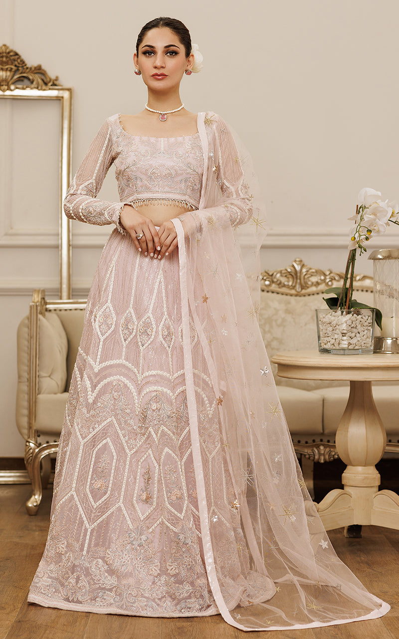 Blush Pink Embroidered Net Lehenga Set (3-Piece) - Image 1