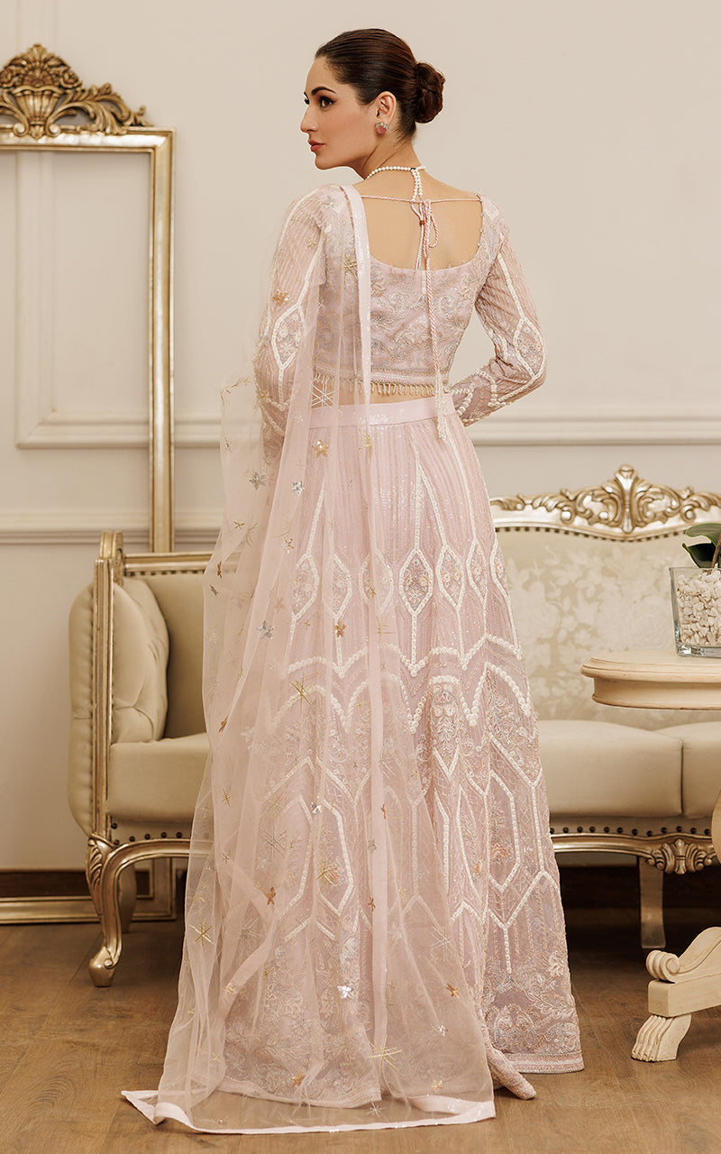 Blush Pink Embroidered Net Lehenga Set (3-Piece) - Image 4