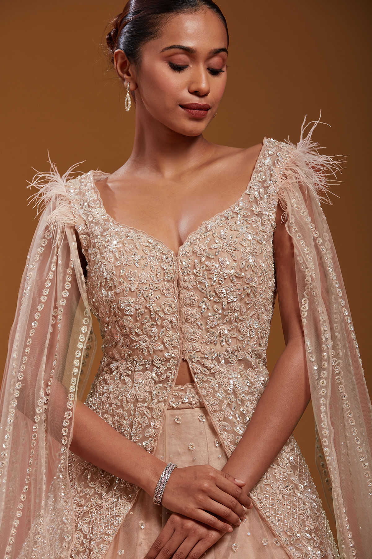 Blush Pink Sequinned Net Lehenga Dress (1-Pc) - Image 2