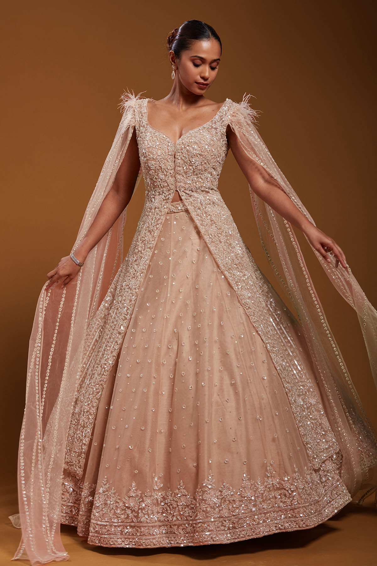 Blush Pink Sequinned Net Lehenga Dress (1-Pc) - Image 3