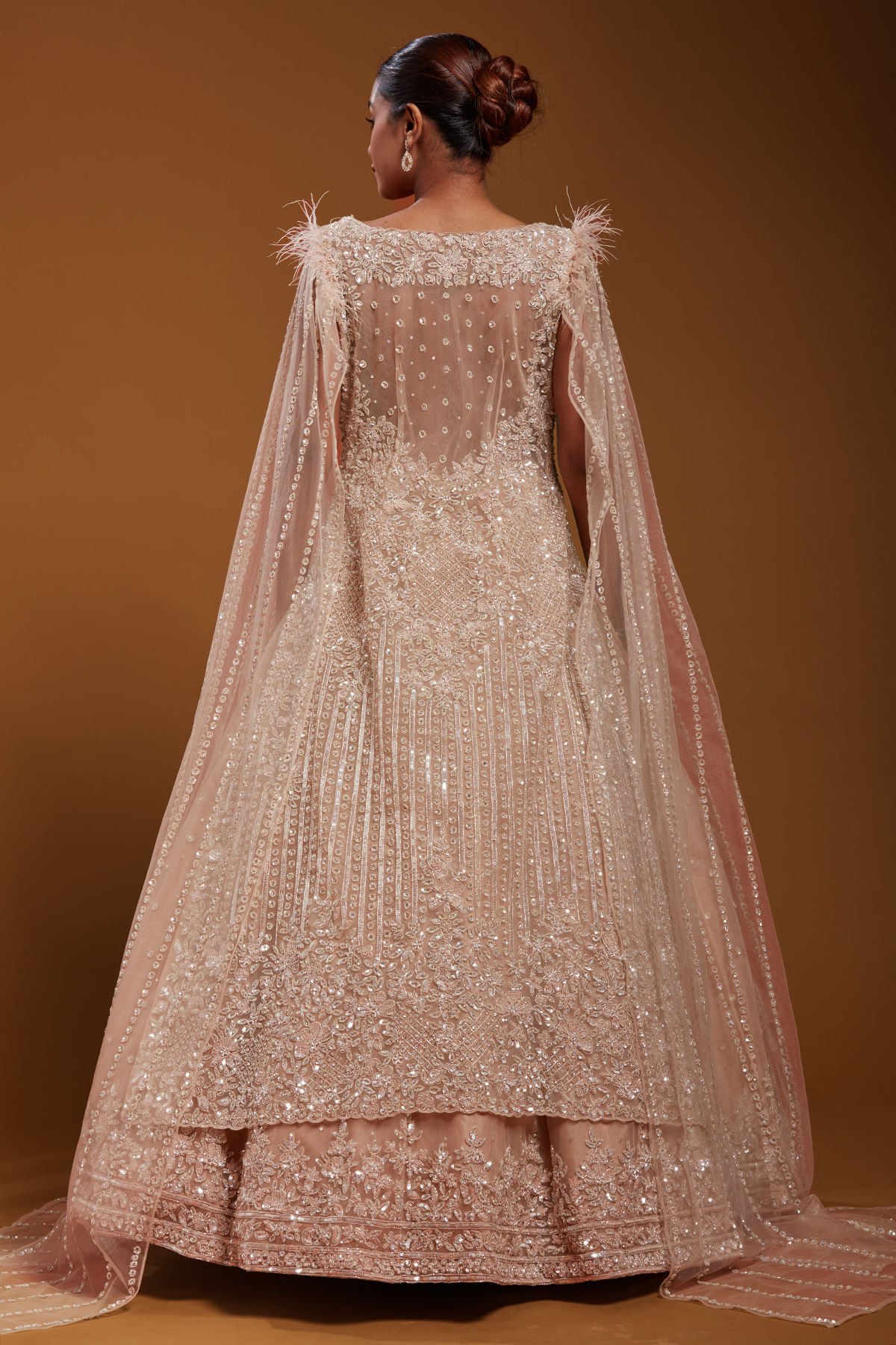 Blush Pink Sequinned Net Lehenga Dress (1-Pc) - Image 4